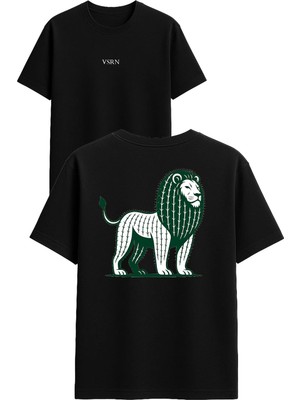 Vsrn Aslan Kaktüs Tasarım Baskılı Siyah Oversize T Shirt