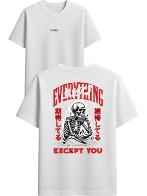 Vsrn Except You Tasarım Baskılı Beyaz Oversize T Shirt