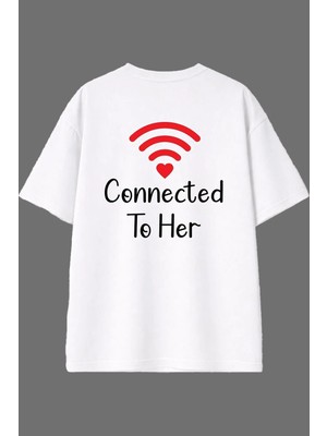 Vsrn Connected Tasarım Arka Baskılı Beyaz Oversize T Shirt