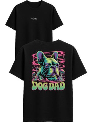 Vsrn Dog Dad Tasarım Baskılı Siyah Oversize T Shirt