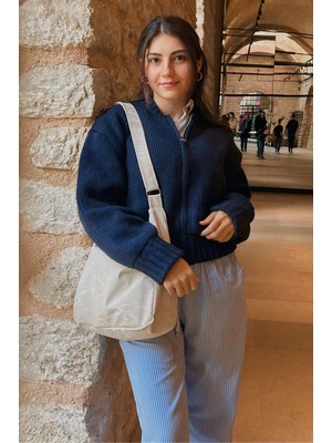 Madmext Lacivert Fermuarlı Uzun Kollu Triko Hırka MG2061