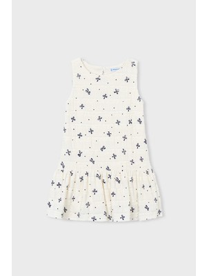 Mayoral Kız Çocuk Fiyonk Desenli Dokulu ve Astarlı Elbise - Ekru