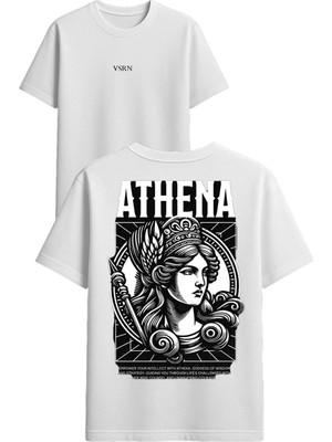 Vsrn Athena Tasarım Baskılı Beyaz Oversize T-Shirt