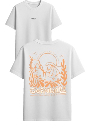 Vsrn Cornwall Tasarım Baskılı Beyaz Oversize T-Shirt