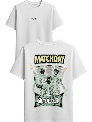 Vsrn Matchday Tasarım Baskılı Beyaz Oversize T-Shirt