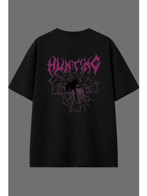 Vsrn Spider Hunter Tasarım Arka Baskılı Siyah Oversize T Shirt