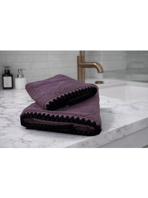 Türkühome Siyah Istiridye Dikişli %100 Pamuk Yumuşak Dokulu Yüksek Su Emici 2'li Banyo Havlu SETI|50X90-70X130
