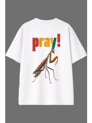 Vsrn Çekirge Tasarım Arka Baskılı Beyaz Oversize T Shirt