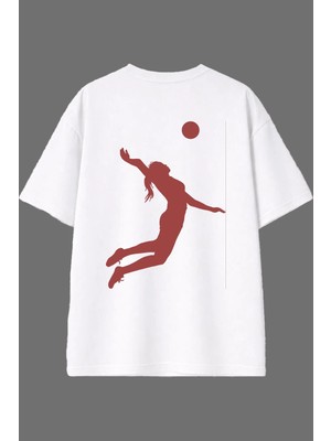 Vsrn Voleybolcu 25 Tasarım Arka Baskılı Beyaz Oversize T Shirt