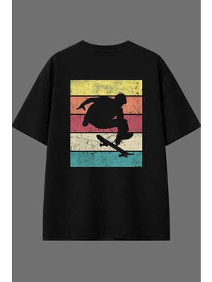 Vsrn Skate Tasarım Arka Baskılı Siyah Oversize T Shirt