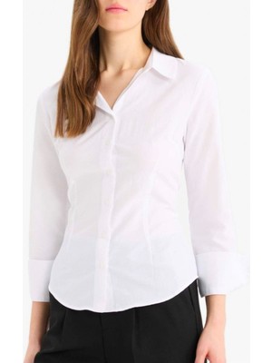 Modamorfo Kol Manşeti Geniş Düğmeli Gömlek -Beyaz