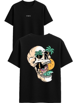Vsrn Kurukafa Ağaç Tasarım Baskılı Siyah Oversize T Shirt