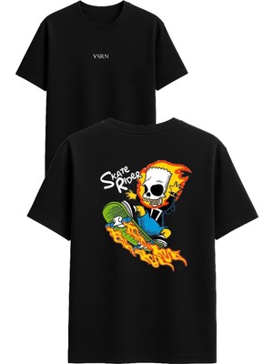 Vsrn Skate Rider Tasarım Baskılı Siyah Oversize T Shirt