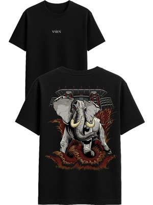 Vsrn Dev Fil Tasarım Baskılı Siyah Oversize T Shirt