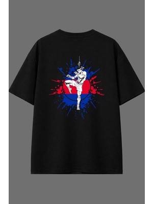 Vsrn Dövüşçü Adam Tasarım Arka Baskılı Siyah Oversize T Shirt
