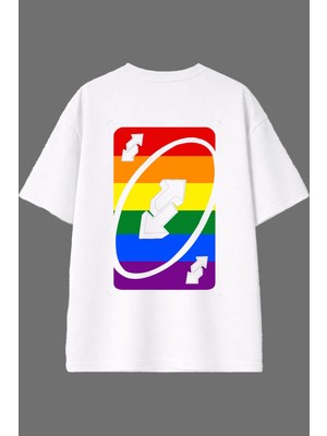 Vsrn Taraf Değiştir Kart Tasarım Arka Baskılı Beyaz Oversize T Shirt