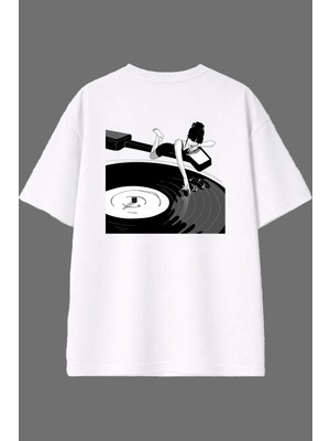 Vsrn Plakta Kadın Tasarım Arka Baskılı Beyaz Oversize T Shirt