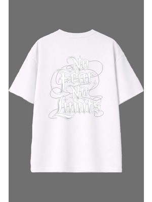Vsrn No Fear Tasarım Arka Baskılı Beyaz Oversize T Shirt
