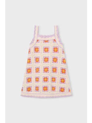 Mayoral Kız Çocuk Motifli Kroşe Elbise - Ekru/lila
