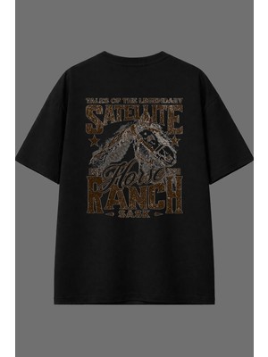 Vsrn Horse Tasarım Arka Baskılı Siyah Oversize T Shirt