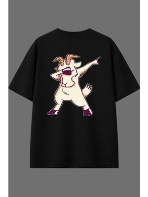 Vsrn Keçi 10 Tasarım Arka Baskılı Siyah Oversize T Shirt