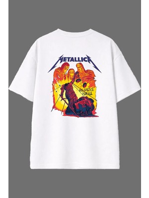 Vsrn Metallıca And Justıce Tasarım Arka Baskılı Beyaz Oversize T Shirt
