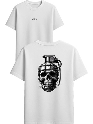 Vsrn El Bombası Tasarım Baskılı Beyaz Oversize T-Shirt