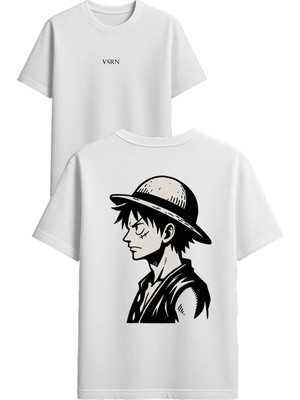 Vsrn Şapkalı Anime Tasarım Baskılı Beyaz Oversize T-Shirt