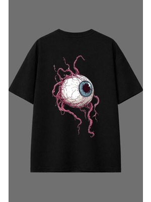 Vsrn Dev Göz Tasarım Arka Baskılı Siyah Oversize T Shirt