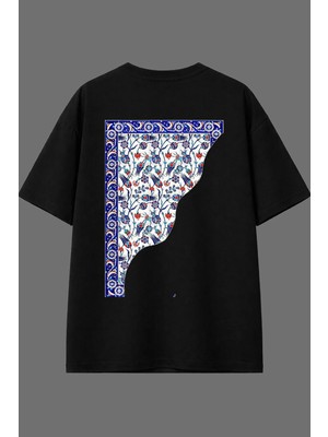 Vsrn Yarım Mermer Deseni Tasarım Arka Baskılı Siyah Oversize T Shirt