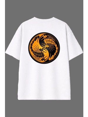 Vsrn Samuray Tasarım Arka Baskılı Beyaz Oversize T Shirt