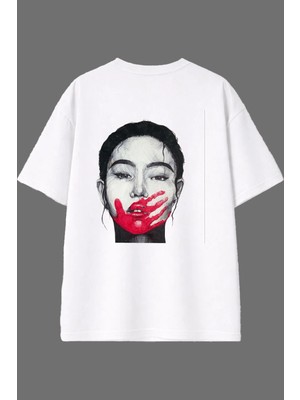 Vsrn Susma Kadın Tasarım Arka Baskılı Beyaz Oversize T Shirt