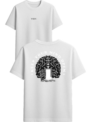 Vsrn Keep Your Tasarım Baskılı Beyaz Oversize T-Shirt