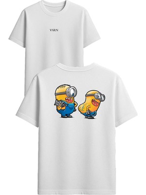 Vsrn Sarı Adamlar Dövmeci Tasarım Baskılı Beyaz Oversize T-Shirt