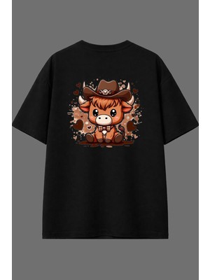 Vsrn Tatlı Boğa Tasarım Arka Baskılı Siyah Oversize T Shirt