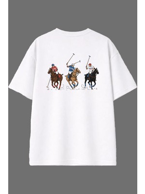 Vsrn At Oyun Tasarım Arka Baskılı Beyaz Oversize T Shirt