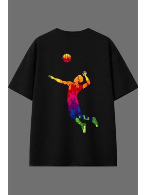 Vsrn Voleybolcu 3 Tasarım Arka Baskılı Siyah Oversize T Shirt
