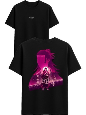 Vsrn Samuray Anime Tasarım Baskılı Siyah Oversize T Shirt