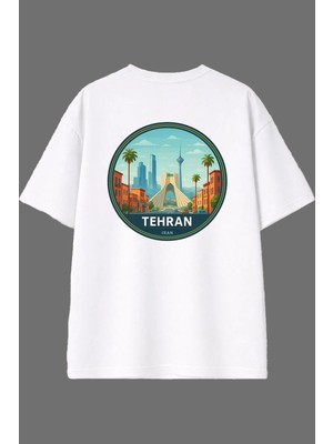 Vsrn Tehran Iran Tasarım Arka Baskılı Beyaz Oversize T Shirt