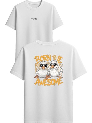 Vsrn Born To Be Tasarım Baskılı Beyaz Oversize T Shirt