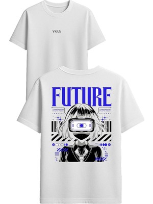 Vsrn Future Tasarım Baskılı Beyaz Oversize T Shirt
