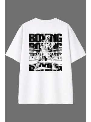 Vsrn Boxıng Boxıng Tasarım Arka Baskılı Beyaz Oversize T Shirt