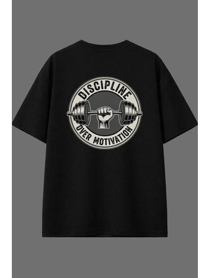Vsrn Dıscıplıne Tasarım Arka Baskılı Siyah Oversize T Shirt