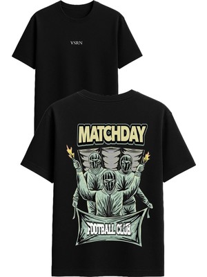 Vsrn Matchday Tasarım Baskılı Siyah Oversize T Shirt