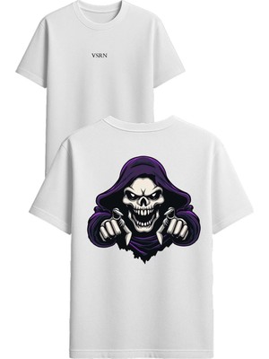 Vsrn Işaret Eden Hayalet Tasarım Baskılı Beyaz Oversize T Shirt