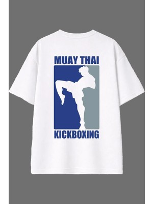 Vsrn Kıck Boxıng Tasarım Arka Baskılı Beyaz Oversize T Shirt