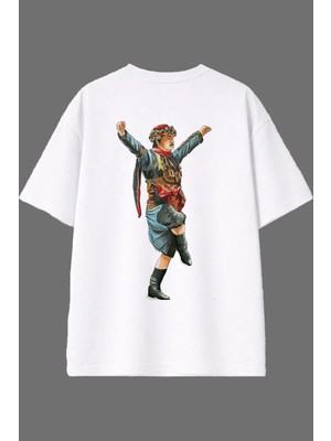 Vsrn Eski Gelenekler Tasarım Arka Baskılı Beyaz Oversize T Shirt