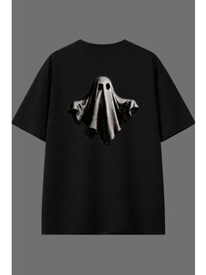 Vsrn Retro Hayalet Tasarım Arka Baskılı Siyah Oversize T Shirt