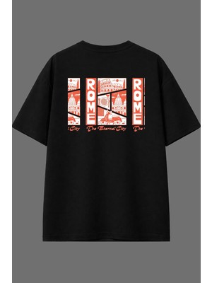 Vsrn Roma Tasarım Arka Baskılı Siyah Oversize T Shirt