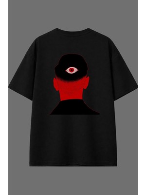 Vsrn Arkadaki Göz Tasarım Arka Baskılı Siyah Oversize T Shirt